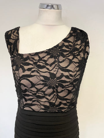 R&M RICHARDS BLACK LACE TOP SLEEVELESS LONG EVENING DRESS SIZE 6 UK 10
