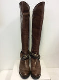 DANIEL BROWN LEATHER STUDDED ANKLE TRIM KNEE LENGTH BOOTS SIZE 5/38