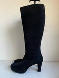 HOBBS BLACK SUEDE KNEE LENGTH HEELED BOOTS SIZE 5/38