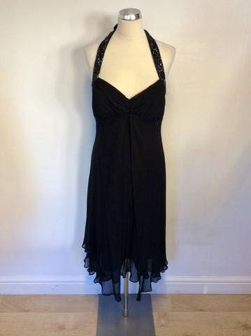 DONNA RICCO BLACK SILK BEADED HALTERNECK COCKTAIL/EVENING DRESS SIZE 12
