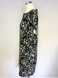 COS BLACK,GREEN & WHITE PRINT SHORT SLEEVE SHIFT DRESS SIZE 34 UK 6 FIT UK 8/10