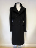 HOBBS BLACK DOUBLE BREASTED WOOL BLEND COAT SIZE 10