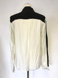 BY SECOND FEMALE CREAM & BLACK PRINT SILK  LONG SLEEVE BLOUSE SIZE L
