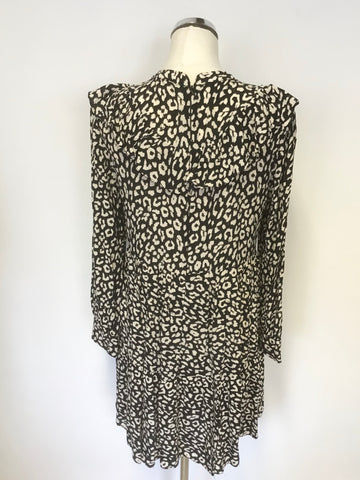 ZARA WOMAN BLACK & IVORY LEOPARD PRINT LONG SLEEVE DRESS SIZE S