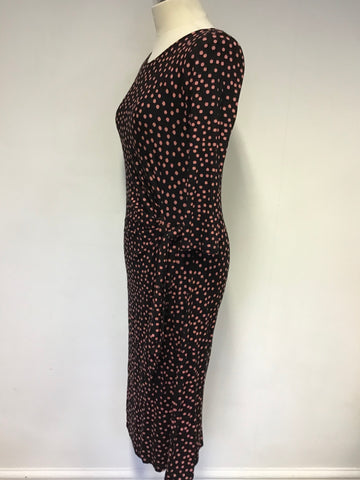 LAURA ASHLEY BLACK & PINK SPOT STRETCH JERSEY 3/4 SLEEVE DRESS SIZE 10