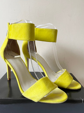 KAREN MILLEN YELLOW SUEDE REAR ZIP FASTEN STRAPPY HEEL SANDALS SIZE 5/38