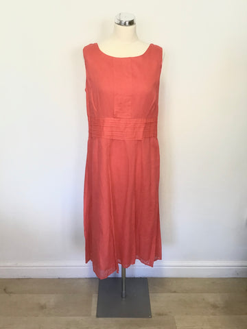 MONSOON CORAL SLEEVELESS COTTON FIT & FLARE DRESS SIZE 16