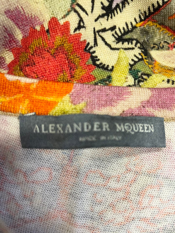 BRAND NEW ALEXANDER MCQUEEN MULTICOLOURED PRINT 100% WOOL 3/4 SLEEVE DRESS SIZE XL