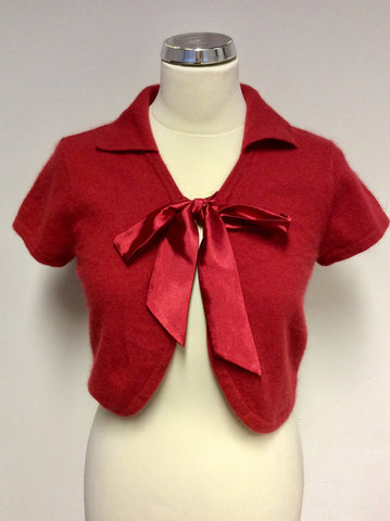 LAURA ASHLEY RED ANGORA BLEND TIE FRONT BOLERO CARDIGAN SIZE 12