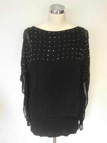 MINT VELVET BLACK & SILVER BEAD EMBELLISHED OVERLAY TOP SIZE 12