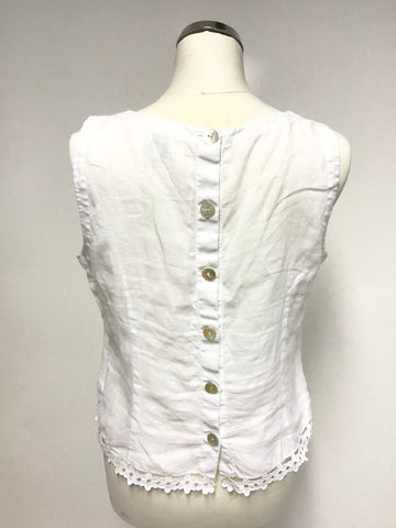 HOBBS LIMITED EDITION WHITE LINEN BUTTON BACK SLEEVELESS TOP SIZE 14