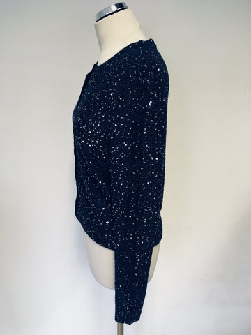 JIGSAW DARK BLUE & SILVER SEQUINNED CARDIGAN SIZE L