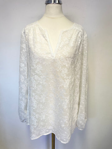 THE WHITE COMPANY OFF WHITE FLORAL EMBROIDERED TUNIC TOP SIZE 8