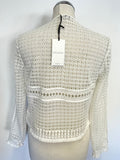 BRAND NEW WHISTLES WHITE LACE COLLARLESS LONG SLEEVE TOP/ JACKET SIZE 10