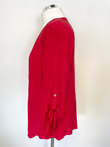 MADELINE PURE SILK RED V NECKLINE 3/4 SLEEVE BLOUSE SIZE 14