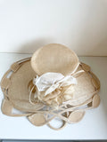 GET AHEAD HATS CREAM/ NATURAL STRAW WIDE BRIM FORMAL HAT WITH FLOWER DETAIL