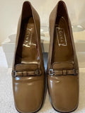 GINA CAMEL LEATHER BOW TRIM LOW HEEL SHOES SIZE 7/40