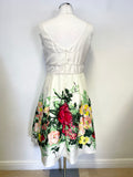 PIKNIK IVORY & FLORAL PRINT SLEEVELESS FIT & FLARE DRESS SIZE 10
