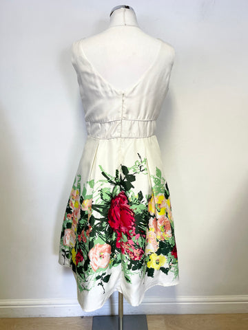 PIKNIK IVORY & FLORAL PRINT SLEEVELESS FIT & FLARE DRESS SIZE 10
