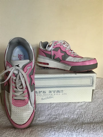 BAPE STA * A BATHING APE  FOOT SOLDIER WHITE WITH PINK GREY TRIM  TRAINERS SIZE 10 / 44.5