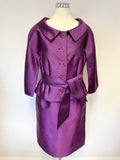 LK BENNETT PURPLE SILK & WOOL BLEND PENCIL DRESS & JACKET SUIT SIZE 12