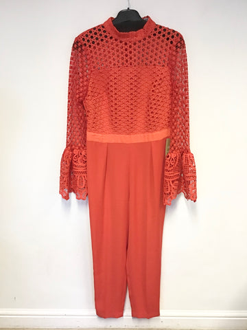 BRAND NEW COAST RED LACE TOP LONG SLEEVE BELL CUFF JUMPSUIT SIZE 12