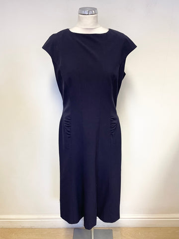 ANNE KLIEN NAVY BLUE CAP SLEEVED A-LINE DRESS SIZE 10 UK 14
