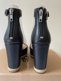 BRAND NEW UGG EZRAH BLACK LEATHER WEDGE HEEL SANDALS SIZE 5/38