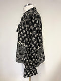 WHISTLES BLACK & CREAM PRINT 100% SILK LONG SLEEVED TOP SIZE 16