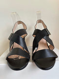 BRAND NEW OFFICE BLACK LEATHER BLOCK HEEL SANDALS SIZE 7.5/41