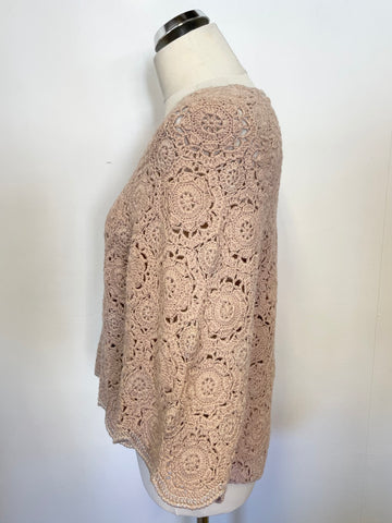 QVEEN LONDON NUDE PINK & SILVER METALLIC THREAD WOOL BLEND CROCHET PONCHO ONE SIZE