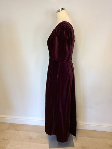 VINTAGE LAURA ASHLEY BURGUNDY/ WINE VELVET EVENING DRESS SIZE 14