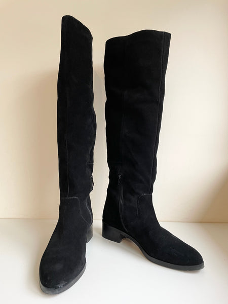 OFFICE BLACK SUEDE KNEE HIGH LOW HEEL BOOTS SIZE 7.5/41