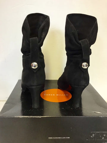 KAREN MILLEN BLACK SUEDE & SILVER STUD TRIM ANKLE BOOTS SIZE 6/39