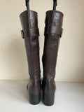GEOX RESPIRA DARK BROWN LEATHER SILVER BUCKLE TRIM KNEE LENGTH BOOTS SIZE 7/40