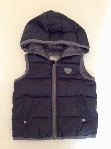 ARMANI BABY BLACK & GREY TRIM HOODED ZIP UP GILET AGE 6 MONTHS
