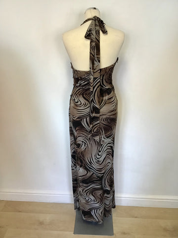 KAREN MILLEN BLACK & BROWN PRINT HALTERNECK MAXI DRESS SIZE 10