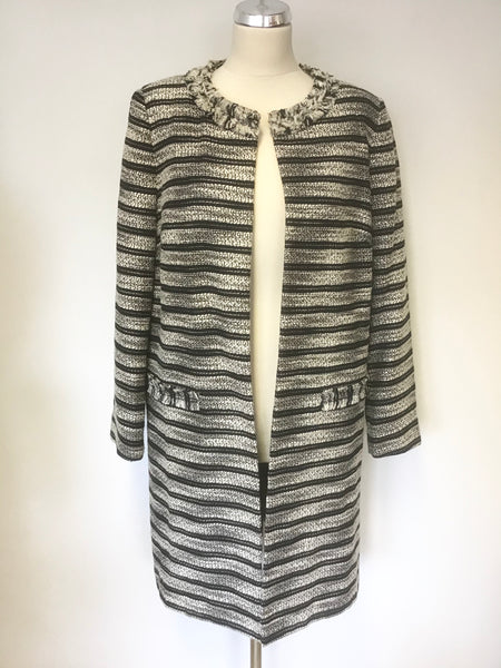 MARKS & SPENCER NAVY BLUE,BLACK & CREAM MARL STRIPED COAT SIZE 14