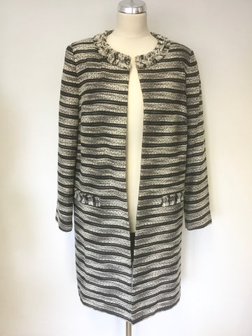 MARKS & SPENCER NAVY BLUE,BLACK & CREAM MARL STRIPED COAT SIZE 14
