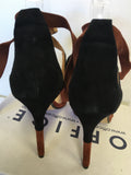 BRAND NEW OFFICE BROWN & BLACK SUEDE PATCHWORK ANKLE TIE HEEL SANDALS SIZE 5/38