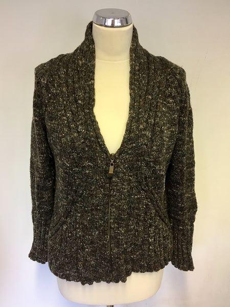 DIKTONS BROWN CHUNKY KNIT ZIP FRONT CARDIGAN SIZE 14