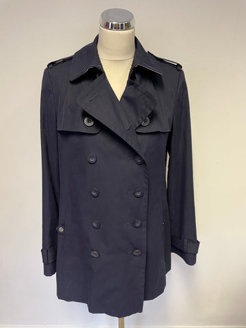 HOBBS NAVY BLUE DOUBLE BREASTED HIP LENGTH TRENCH COAT/ MAC SIZE 12