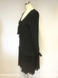 GHOST BLACK V NECKLINE LONG SLEEVE DROP WAISTED DRESS SIZE M