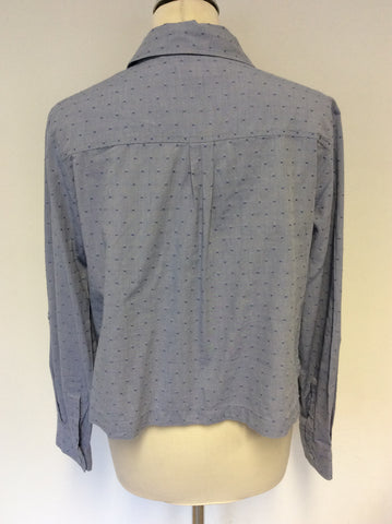 HOBBS LIGHT BLUE FLECK COTTON CROP ROLL BACK SLEEVE SHIRT SIZE 12