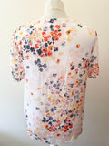 LK BENNETT RANIA MULTICOLOURED FLORAL PRINT SHORT SLEEVE SILK TOP SIZE 10