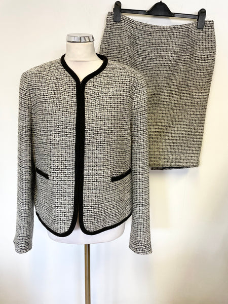 JAEGER BLACK & WHITE TWEED JACKET & SKIRT SUIT SIZE 14/16