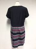 HOBBS NW3 NAVY BLUE,PINK & GREY MARL STRIPE WOOL BLEND SHIFT DRESS SIZE 16