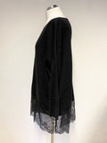 TWINSET ICONIC BLACK CASHMERE FINE KNIT & LACE HEM RELAXED FIT JUMPER SIZE L