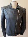 WHISTLES BLACK LEATHER ZIP UP BIKER JACKET SIZE 14 BUT FIT UK 12