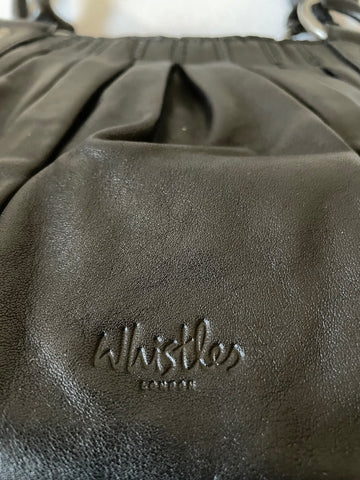 WHISTLES BLACK LEATHER PLEATED DETAIL ZIP TOP SHOULDER BAG